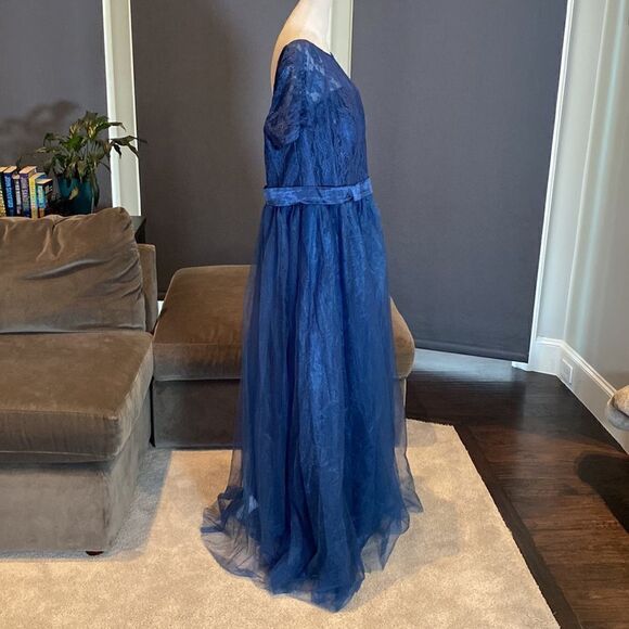 Women’s Blue Full Length Tulle & Lace Sort Sleeve Bridesmaid Dress Size XL NWT - Picture 3 of 9